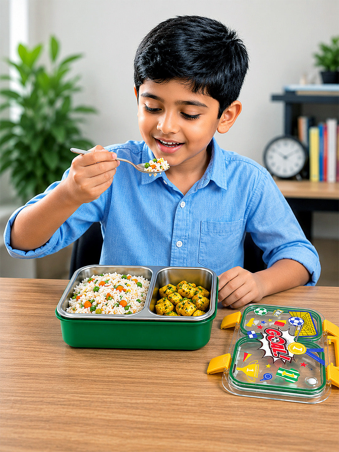 Football Goal Kids Stainless Steel Lunch Box with Cutlery