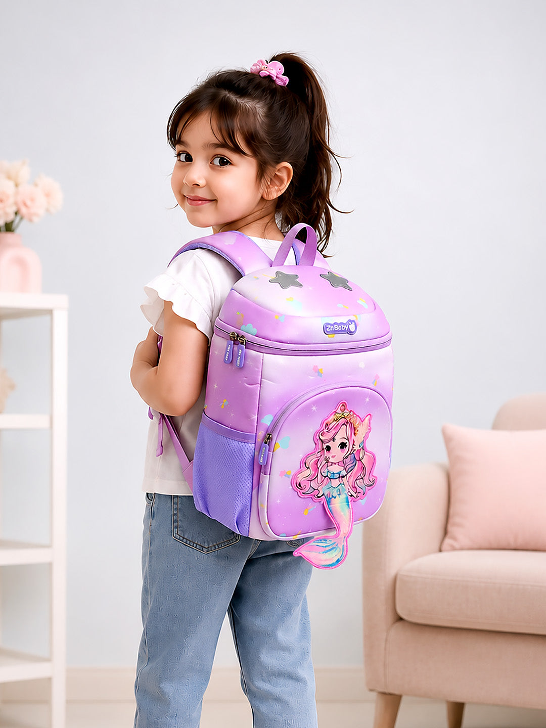 3D Mermaid Princess Kids School Backpack – Purple & Pink