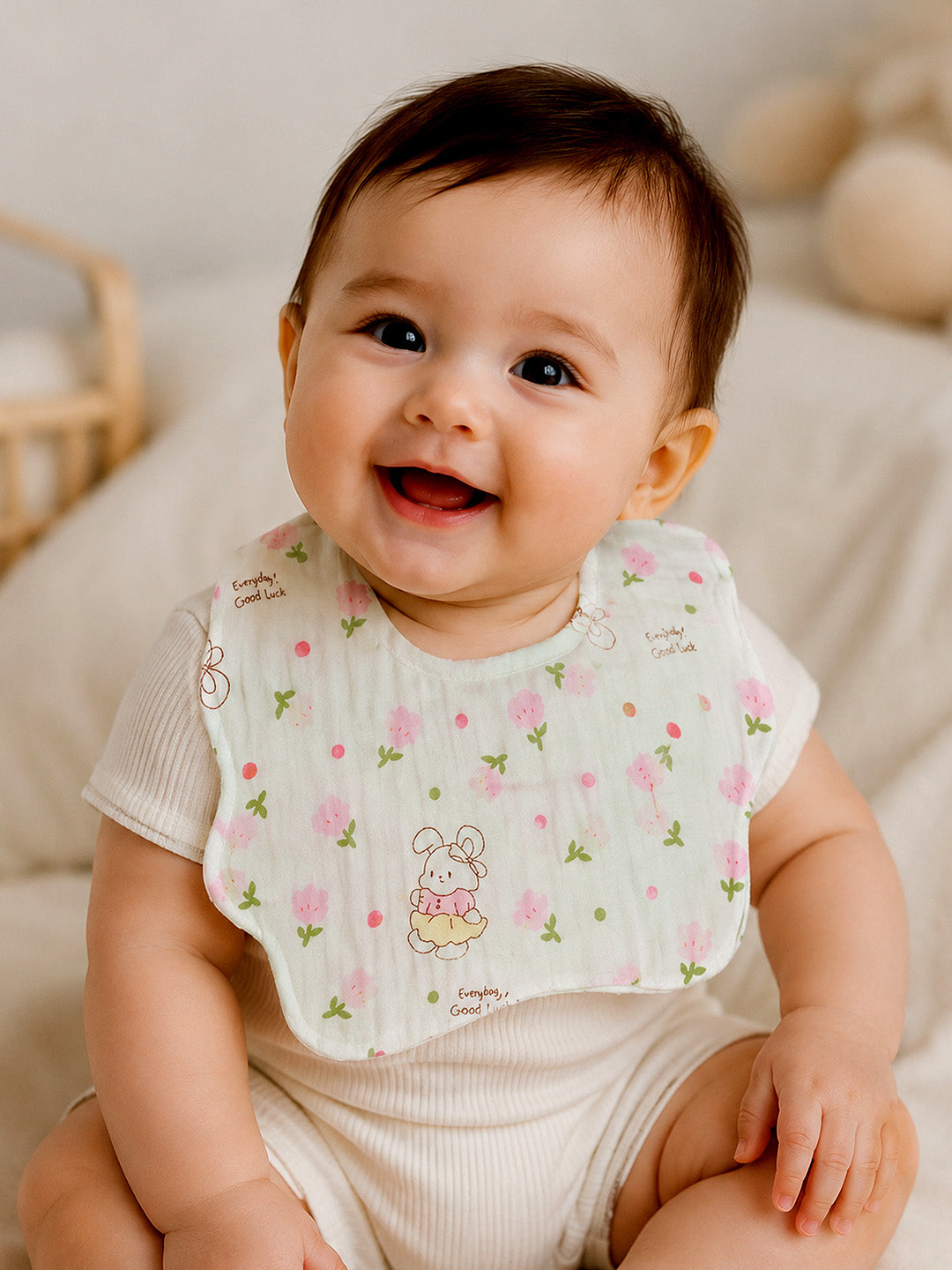 Floral Print 3-Piece Muslin Baby Bibs | Snap Closure | Drool & Burp Bib
