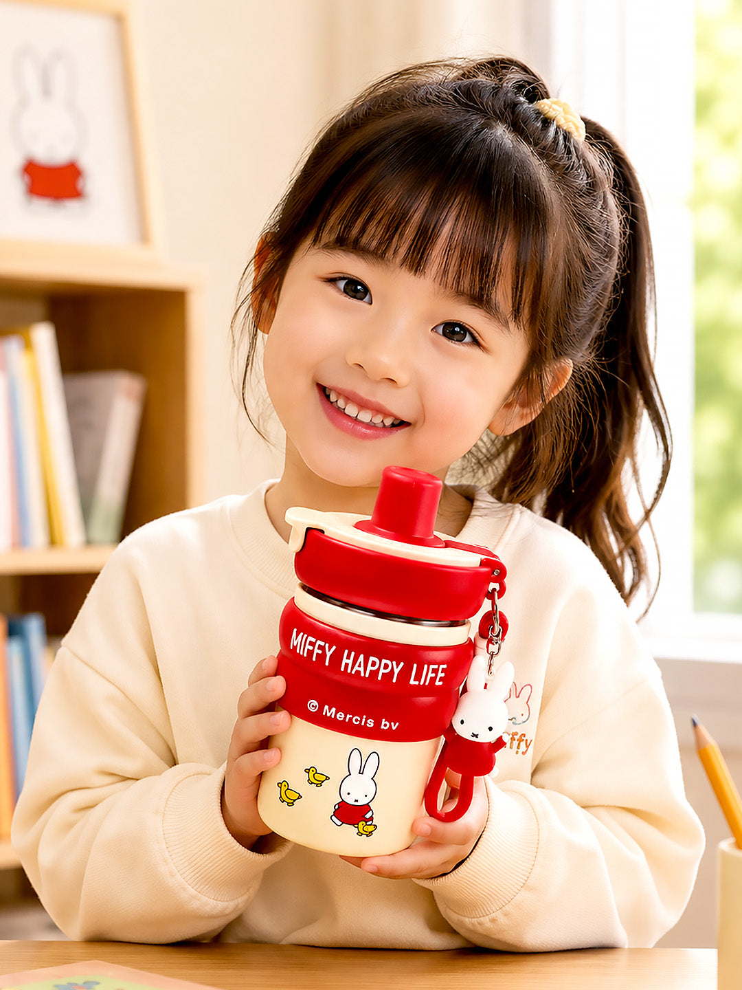 Miffy Happy Life Kids Stainless Steel Tumbler — 480ml | Dual Lid, Infuser & Miffy Charm