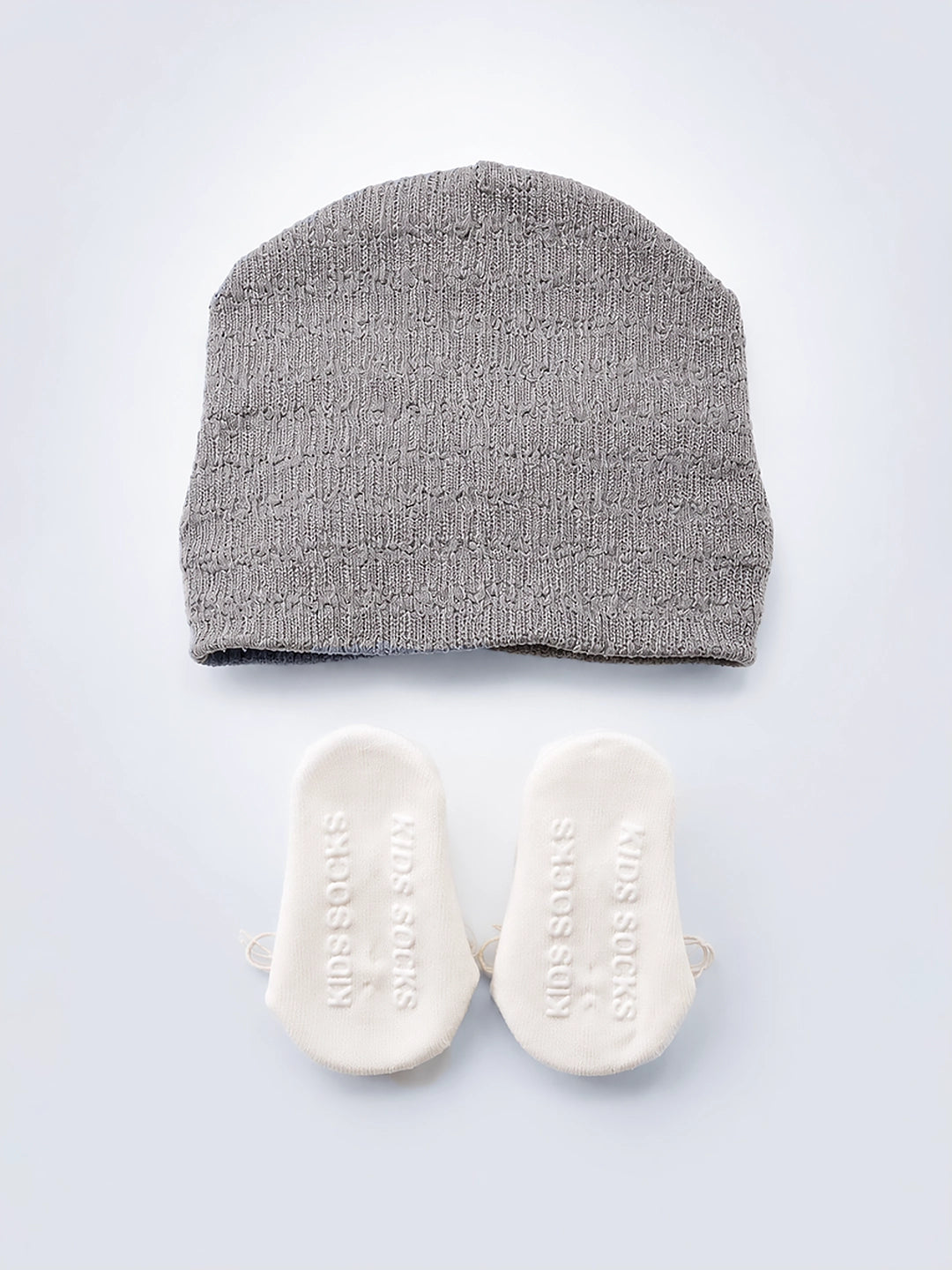 Gray Floral Turban Cap & Booties Set | Soft Knit Baby Gift Set | 0–12 Months