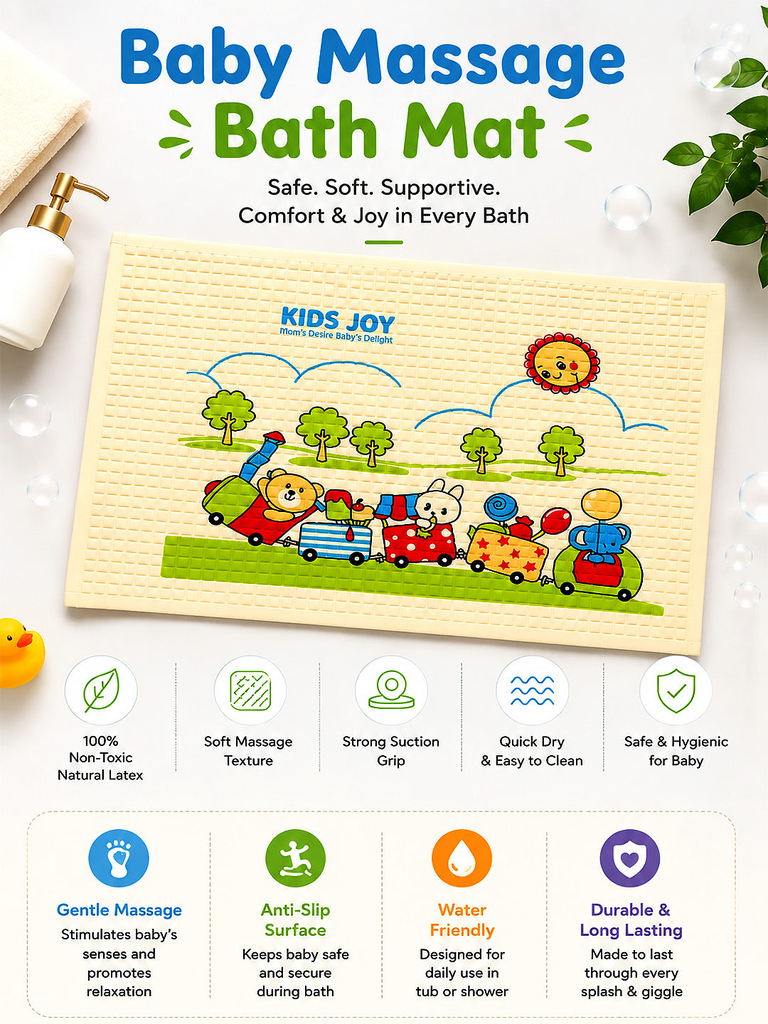Baby Play & Massage Mat | Bubble Texture | Waterproof Natural Latex | Tummy Time & Bath Mat for Babies