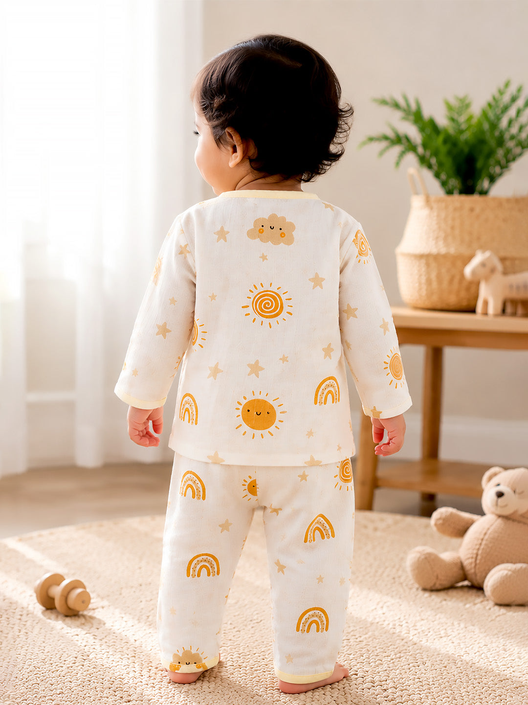 Sunshine & Rainbow Baby Pyjama Set | Muslin Cotton | Full Sleeve Top & Full Pants | 1 Yrs