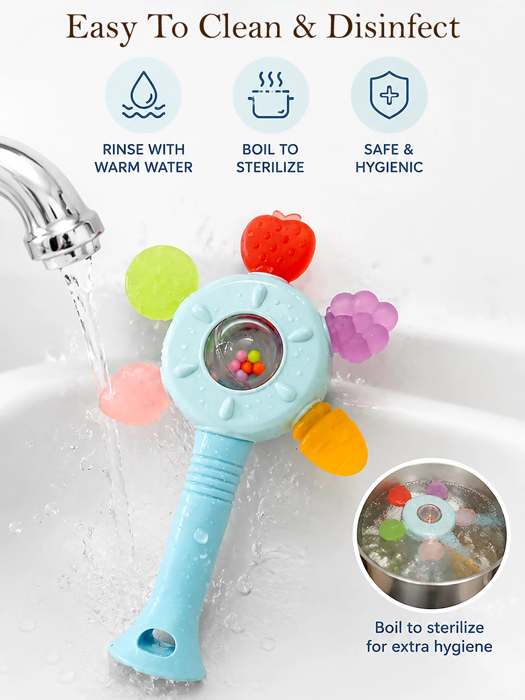Multi-Fruit Baby Teether Rattle | 5 Textures | Soothes Gums | 0+ Months