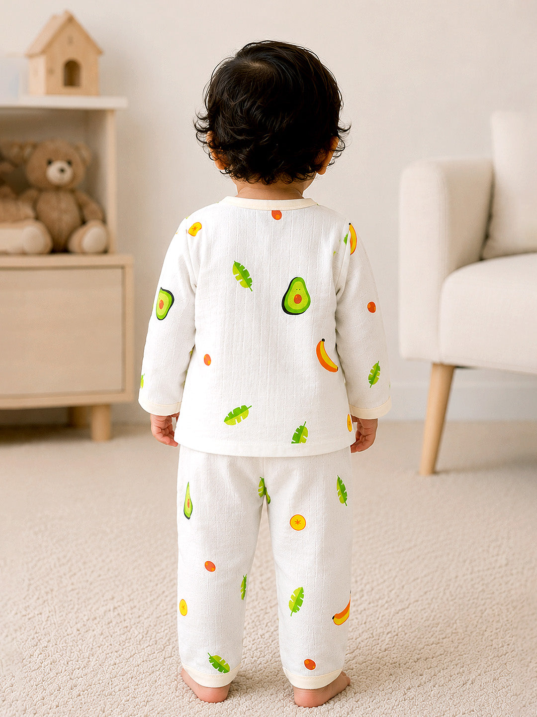 Fruity Fun Baby Co-ord Set | Muslin Cotton | Full Sleeve Top & Full Pants | 0–12 Months