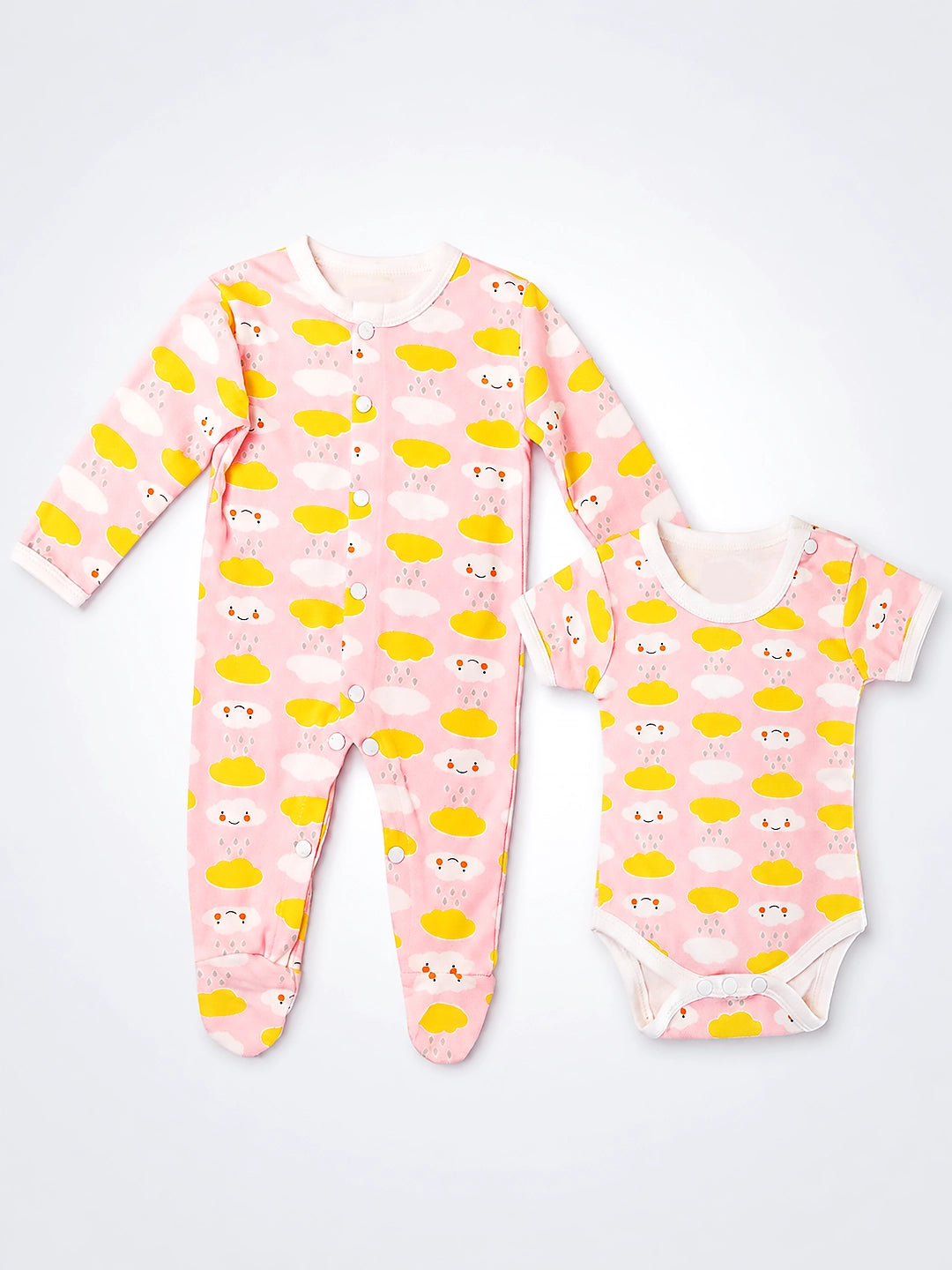 Newborn | Welcome Baby | 23-Piece Pure Cotton | Happy Clouds | Pink Suitcase | Baby Girl | 0–3 Months