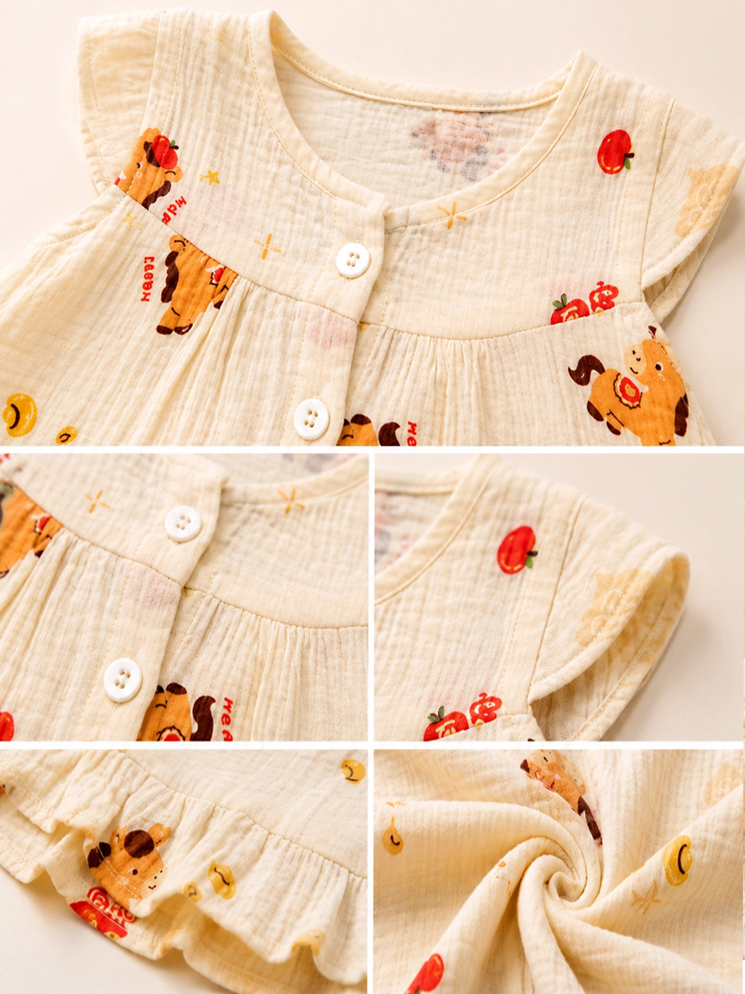 Happy Pony Baby Girl Frock | Muslin Cotton | Flutter Sleeve & Ruffle Hem | 0–6 Months