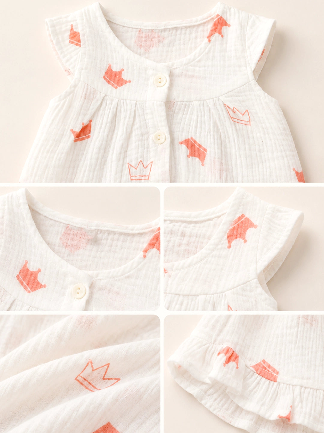 Little Princess Baby Frock | Muslin Cotton | Crown Print | Flutter Sleeves & Ruffle Hem | 0–6 Months