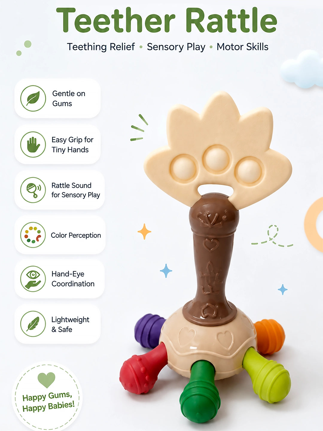 Mulberry Baby Teether Rattle | Multi-Textured Sensory Toy | Teething Relief for Infants