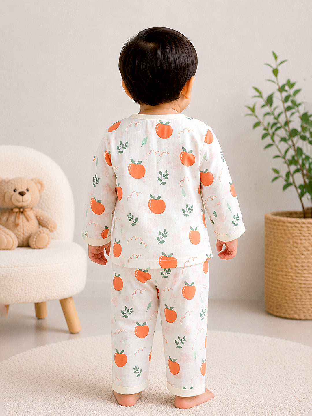 Little Oranges Baby Co-ord Set | Muslin Cotton | Full Sleeve Top & Full Pants | 0–12 Months