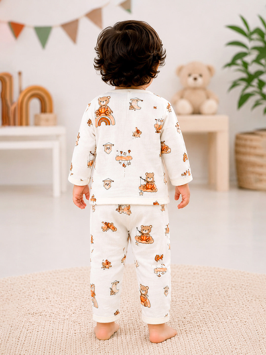 Rainbow Bear Baby Co-ord Set | 100% Muslin Cotton | Full Sleeve Top & Full Pants | 0–12 Months