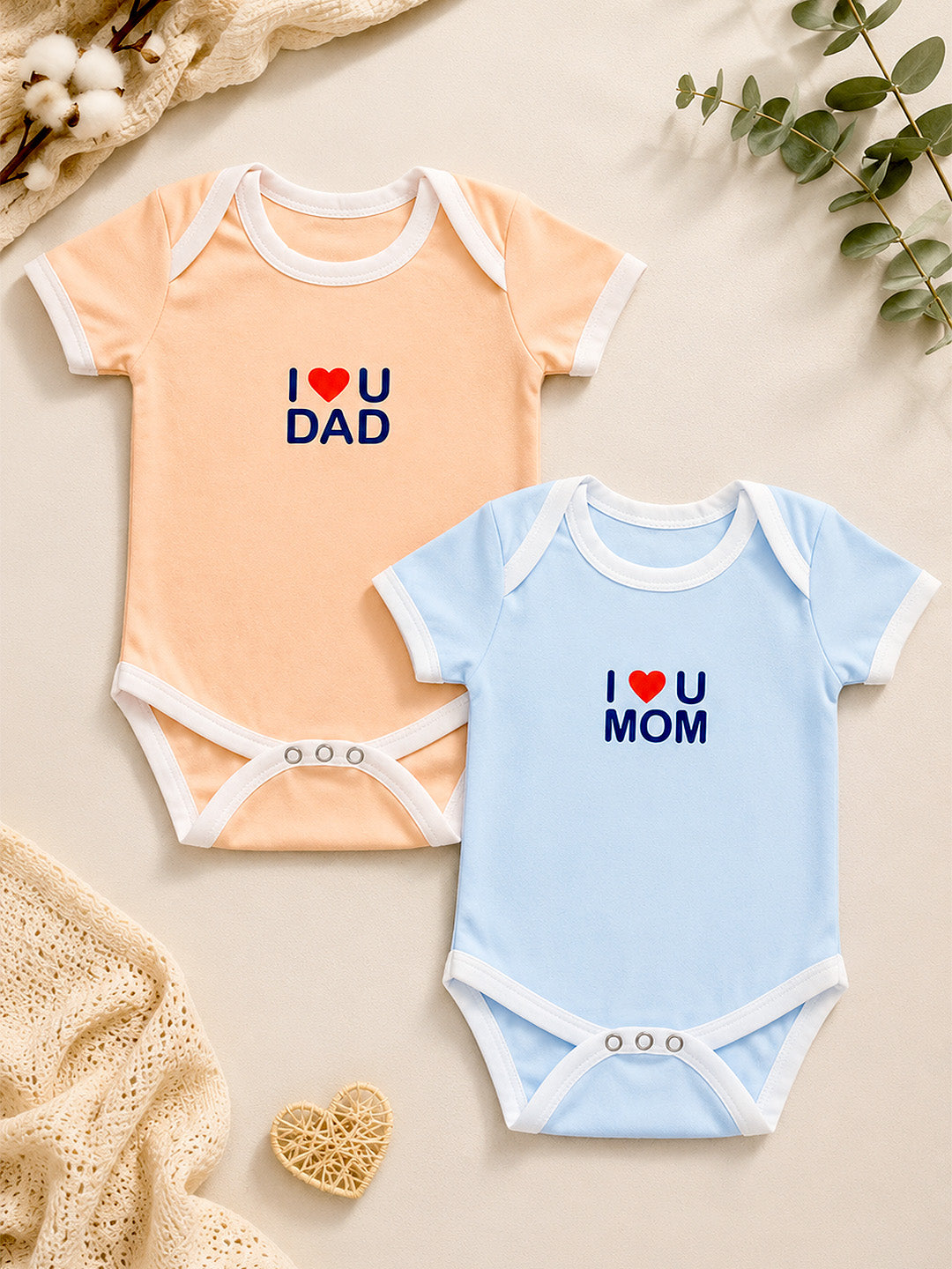 New Parent Gift Hamper 10-Piece | "I Love You Mom & Dad" Baby Onesies, Mugs, Wooden Photo Frames & More
