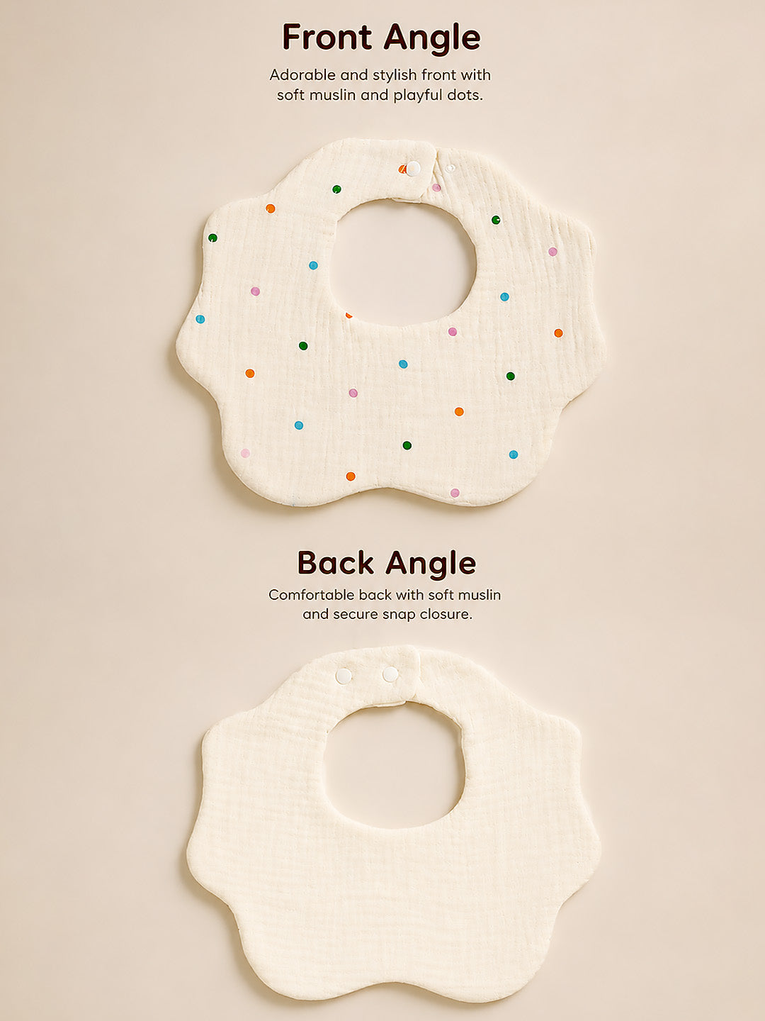 Bear, Floral & Polka Dot 3-Piece Muslin Cotton Shoulder Bibs | Snap Closure | Drool & Burp Bib