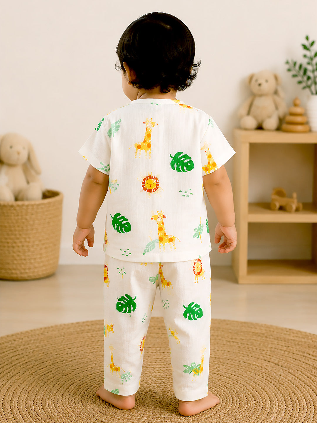 Safari Jungle Baby Pyjama Set | Muslin Cotton | Half Sleeve Top & Full Pants