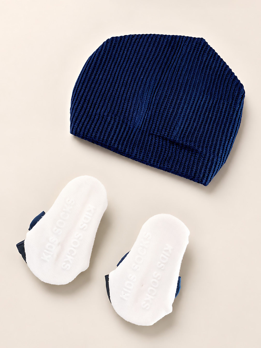 Baby Girl Soft Turban Cap & 3D Floral Booties Set | Navy Blue | Infant Party Wear Gift Set