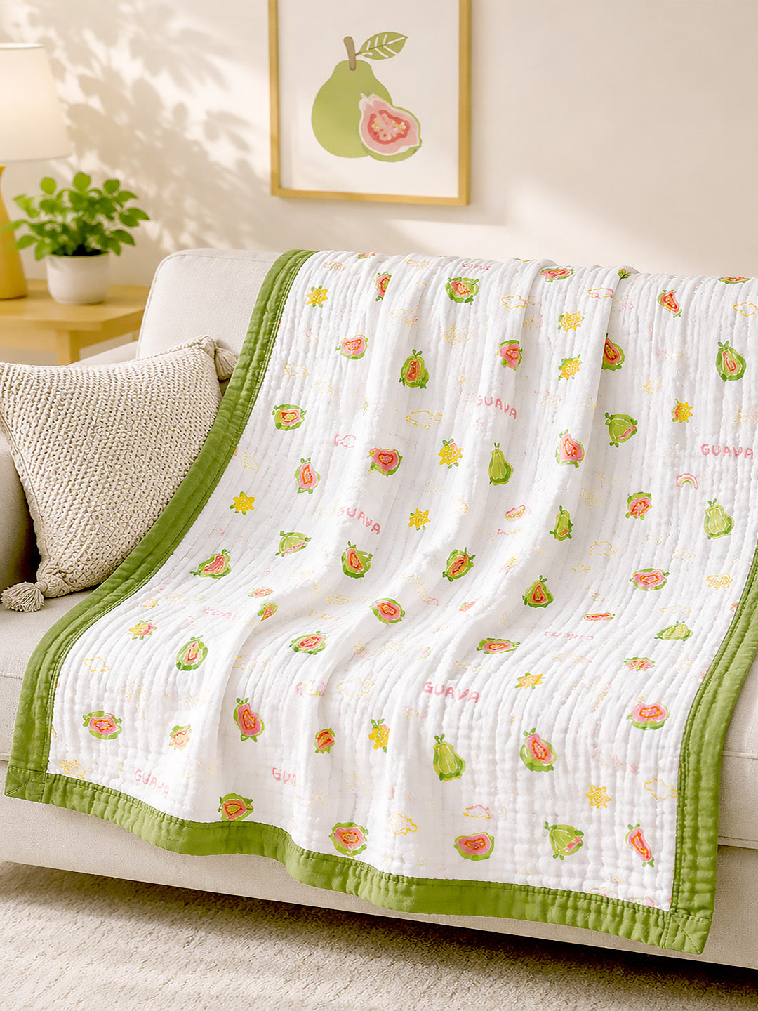 Guava Garden 6-Layer Muslin Cotton Baby Blanket | All-Season | 110×110 cm