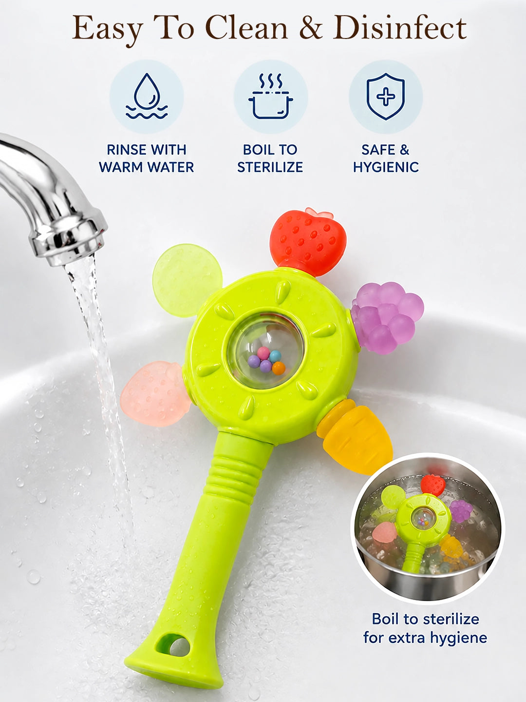 Fruit Rattle Teether Toy for Babies | Multi-Texture Silicone | 0+ Months