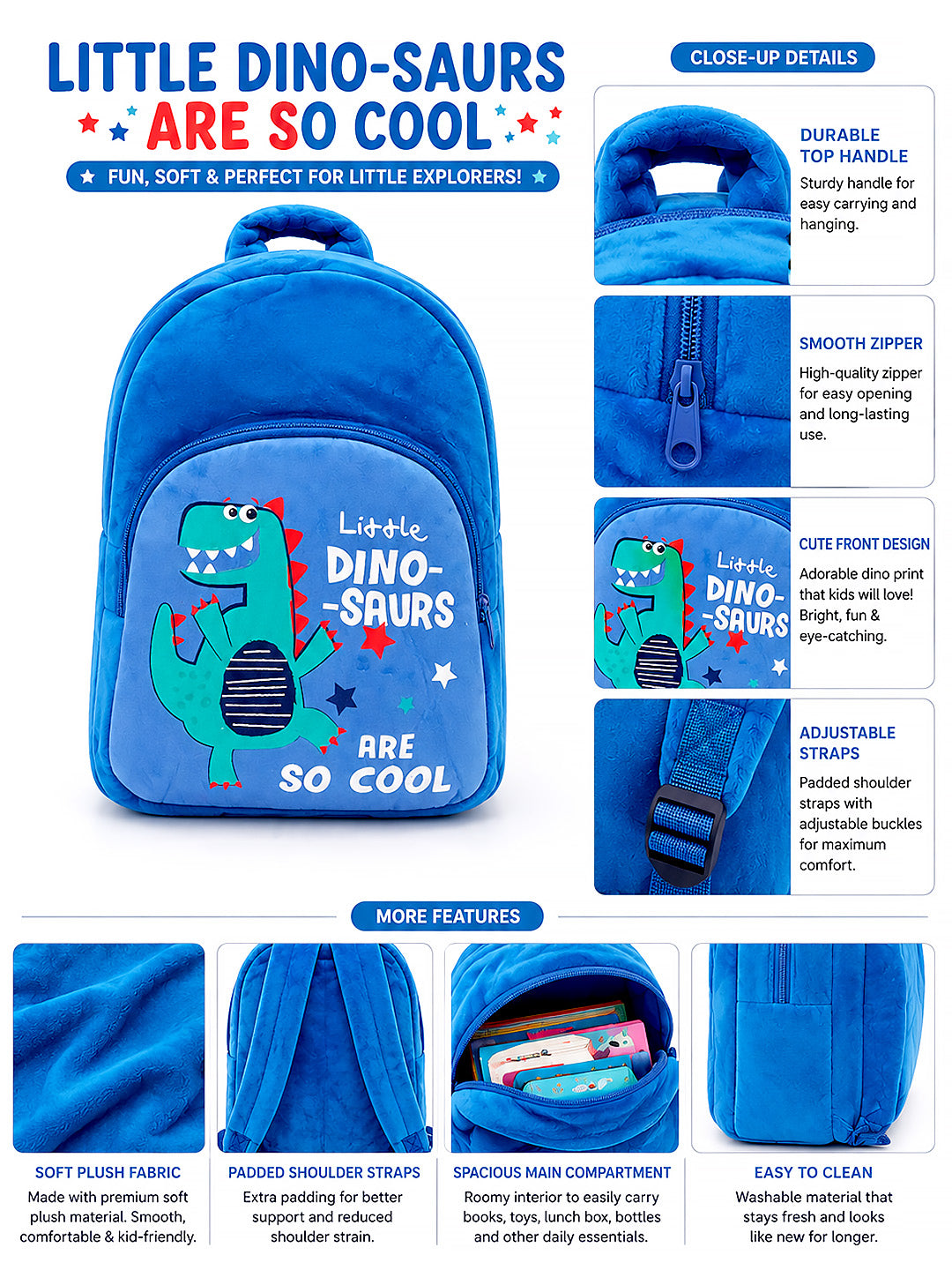 Blue Dinosaur Plush Kids Backpack – "Little Dino-Saurs Are So Cool"