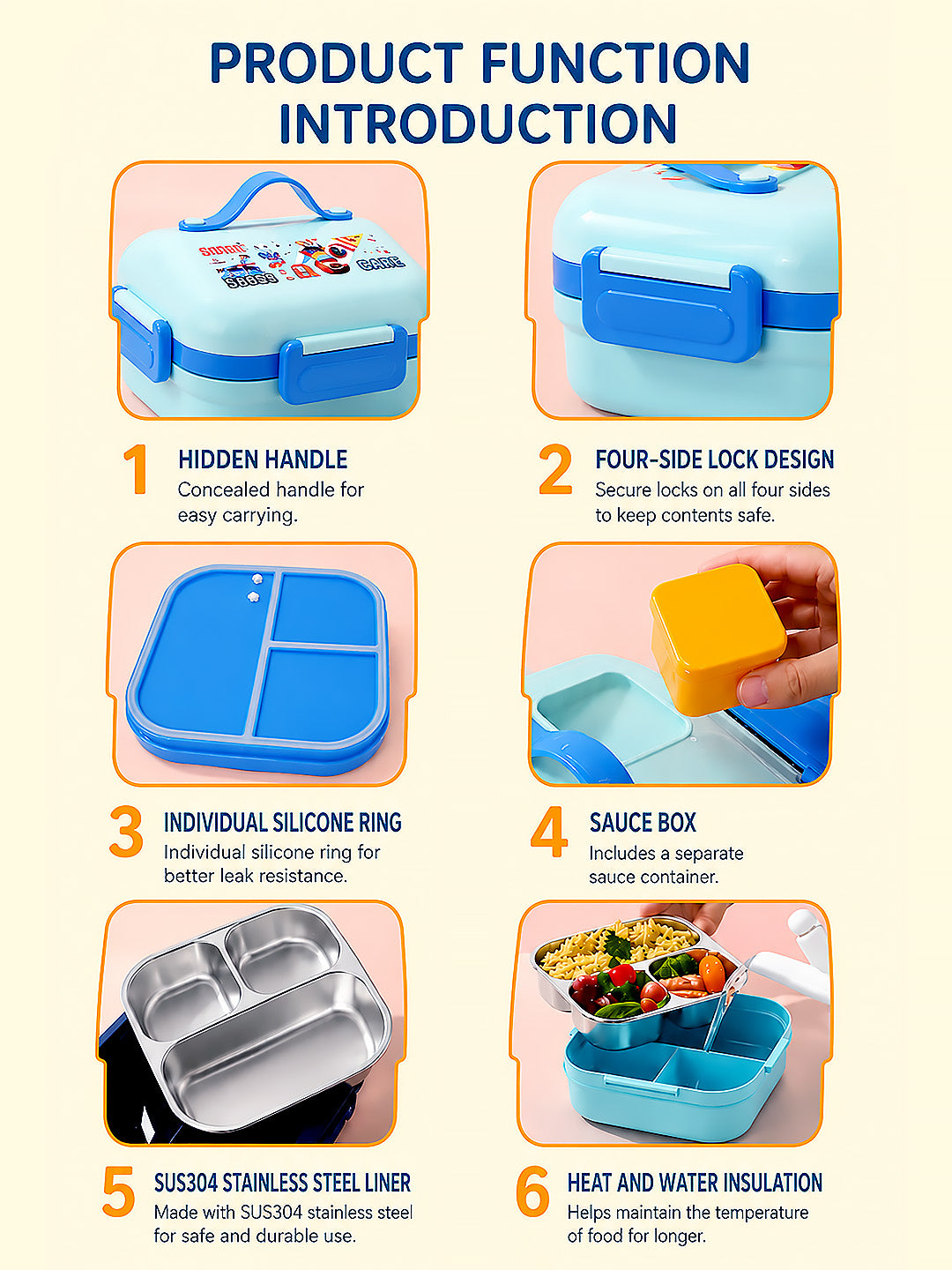 Super Hero 2-Tier Kids Lunch Box | Stainless Steel | Leak-Proof | Sauce Box & Spoon Included
