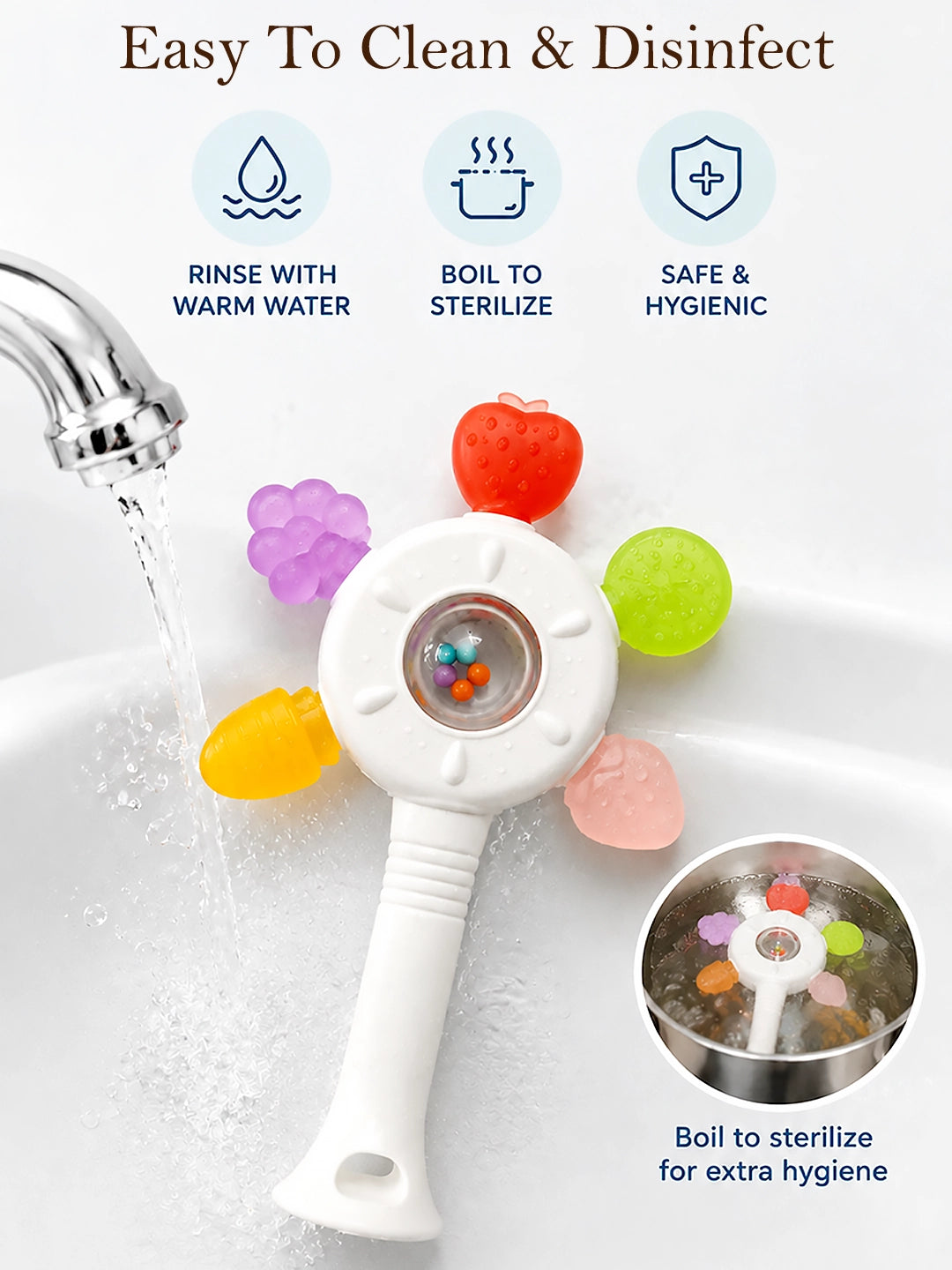 Fruit Veggie Multi-Texture Baby Teether Rattle | 100% Food-Grade Silicone | 0+ Months