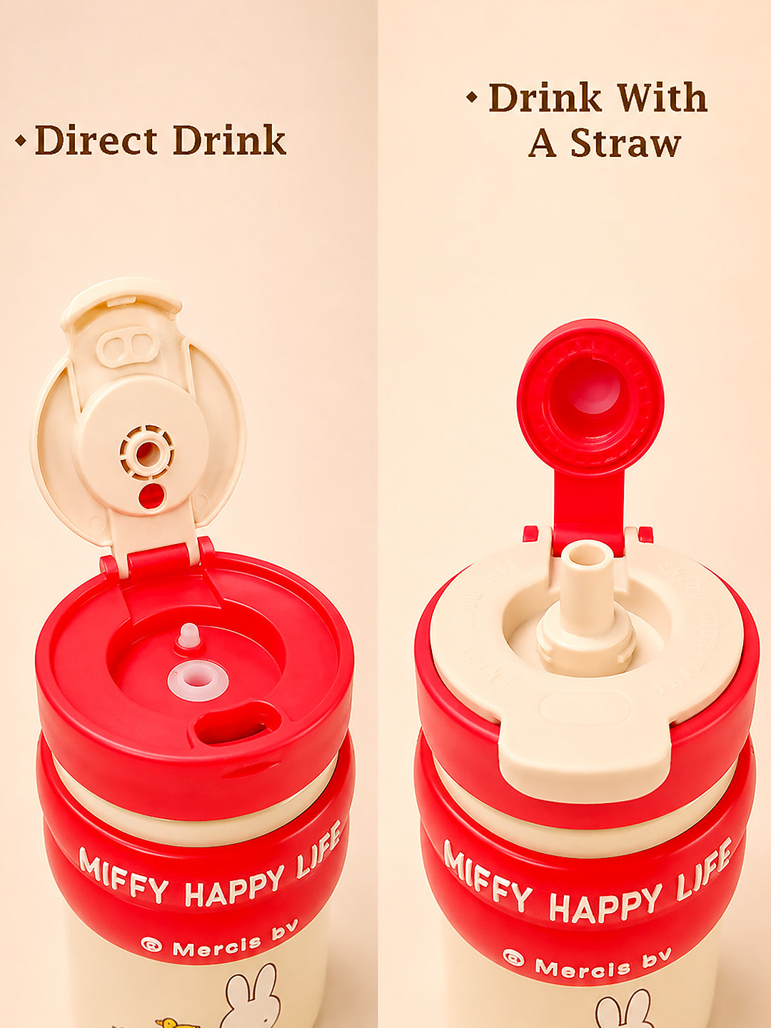 Miffy Happy Life Kids Stainless Steel Tumbler — 480ml | Dual Lid, Infuser & Miffy Charm