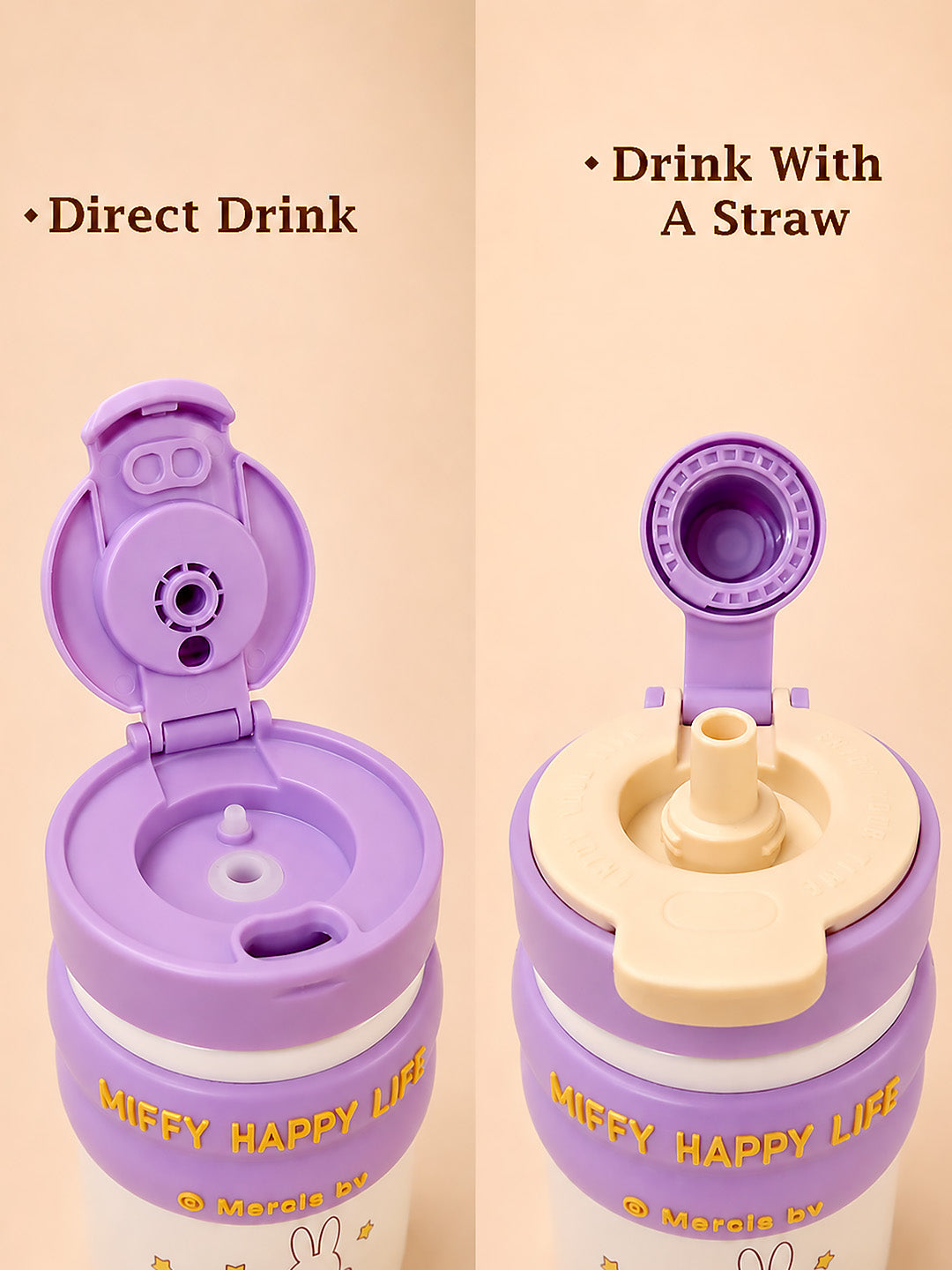 Miffy Happy Life Kids Stainless Steel Tumbler — 480ml | Dual Lid, Infuser & Carry Strap