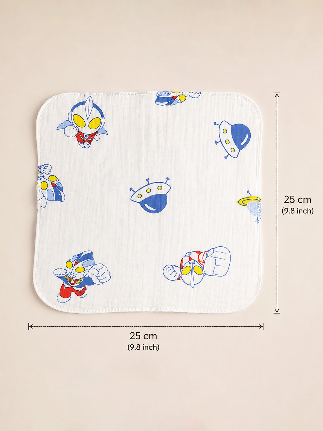 Cartoon Print Muslin Face Towel | Set of 5 | Pure Cotton | 0–3 Yrs