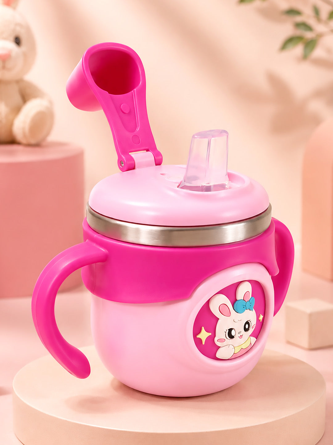 Bunny Stainless Steel Sipper Bottle for Babies & Toddlers — 250ml | Spill-Proof Spout & Flip-Top Straw