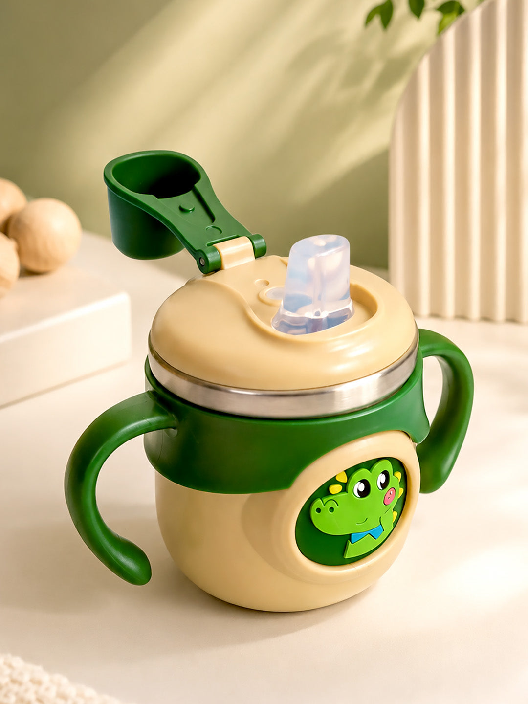 Dinosaur Stainless Steel Sipper Bottle for Babies & Toddlers — 250ml | Spill-Proof Spout & Dual Handles