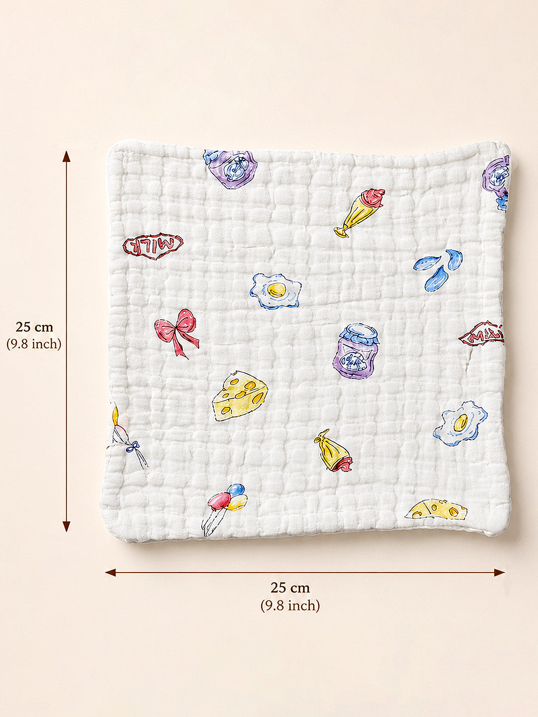 Dino, Pumpkin & Yummy Print 6-Layer Muslin Face Towel | Set of 3 | Pure Cotton | 0–3 Yrs
