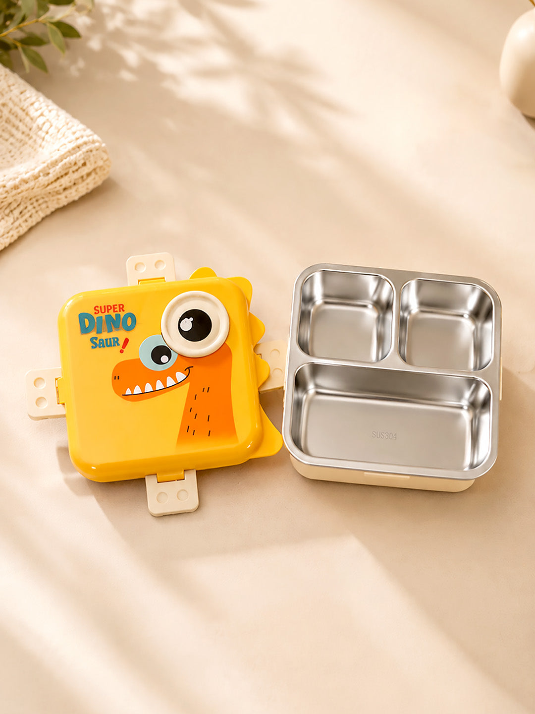 Super Dinosaur Kids Stainless Steel Lunch Box with Compartments & Spoon