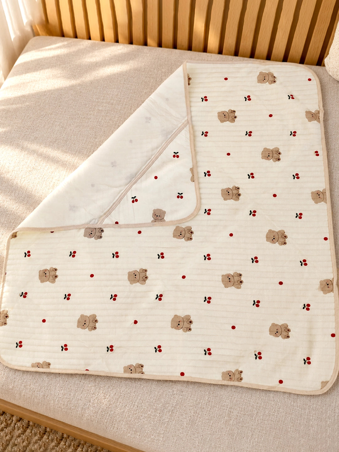 Cherry Bear Ivory 6-Layer Muslin Cotton Baby Swaddle Blanket | 4-in-1 | 85×85 cm