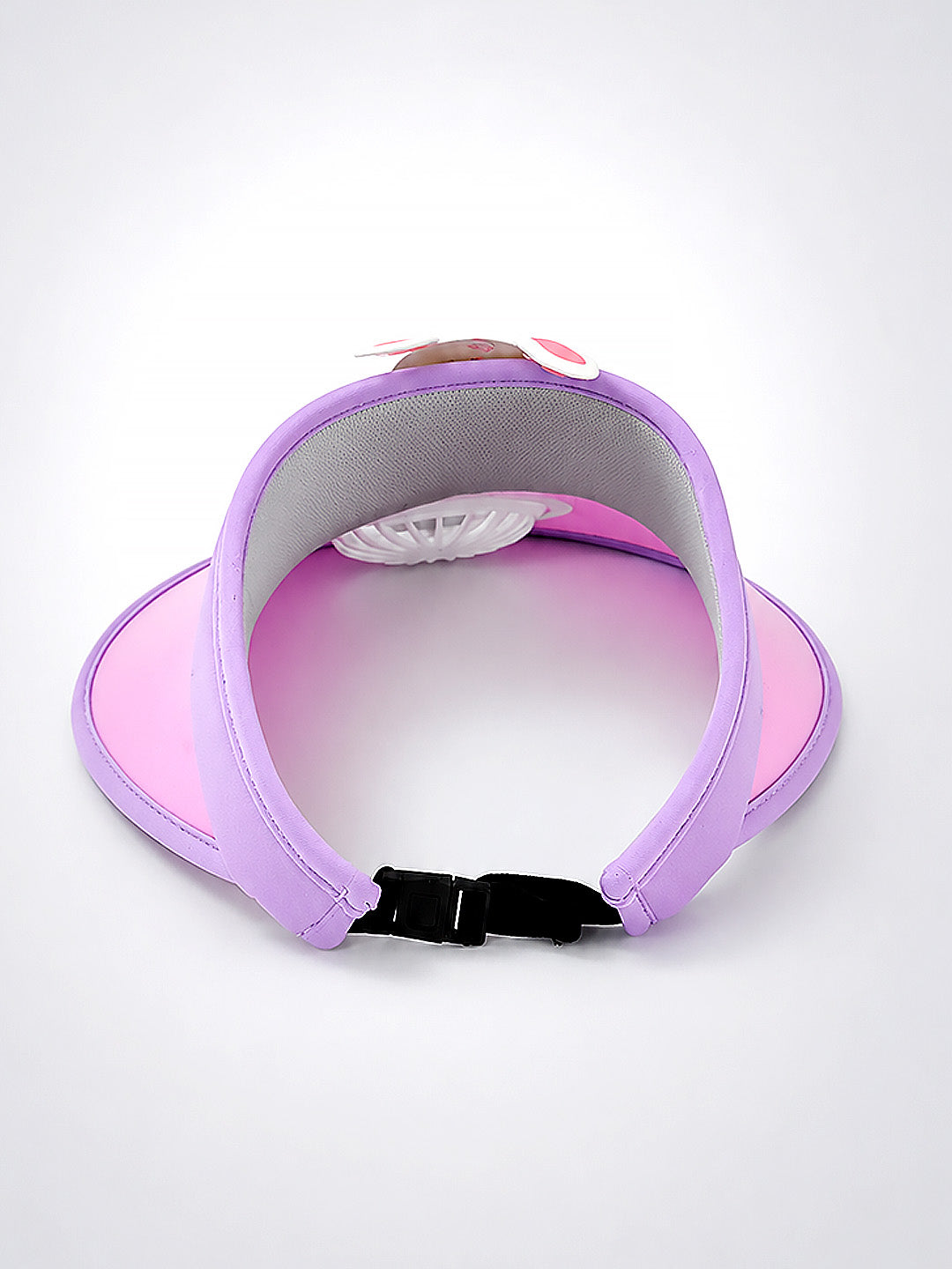 Pink Purple 3D Bunny Kids Sun Visor Cap with Built-In Fan | Adjustable | Girls 2–6 Years