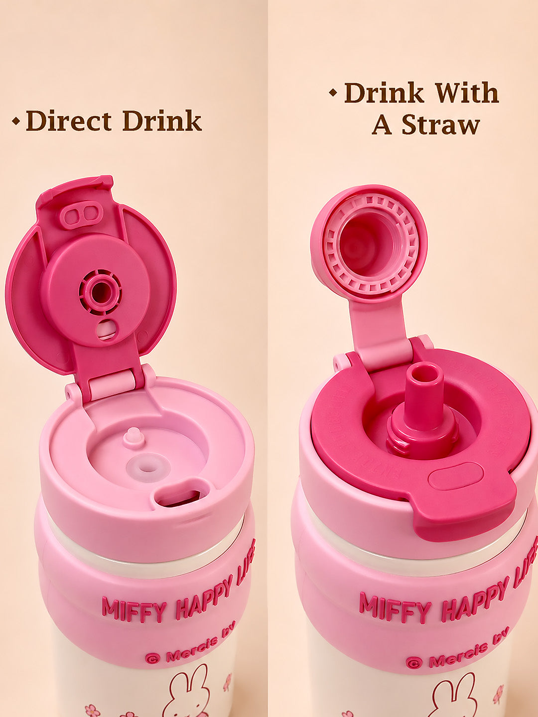 Miffy Happy Life Pink Kids Tumbler — 480ml | Dual Lid, Infuser & Miffy Charm