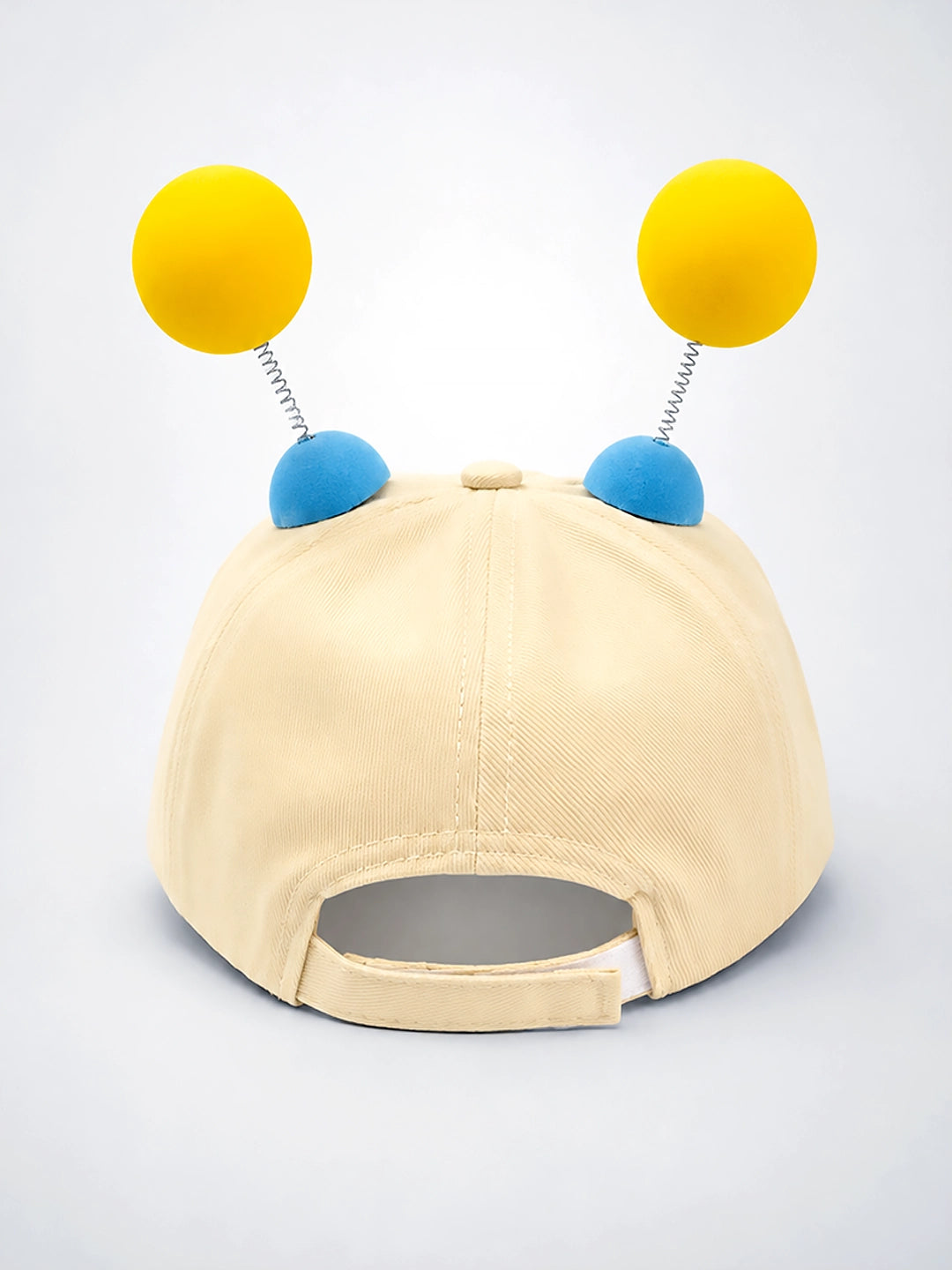 Beige 3D Alien Monster Baby Cap | Wobbly Eyeball Antennas & Adjustable Strap | 2–6 Years