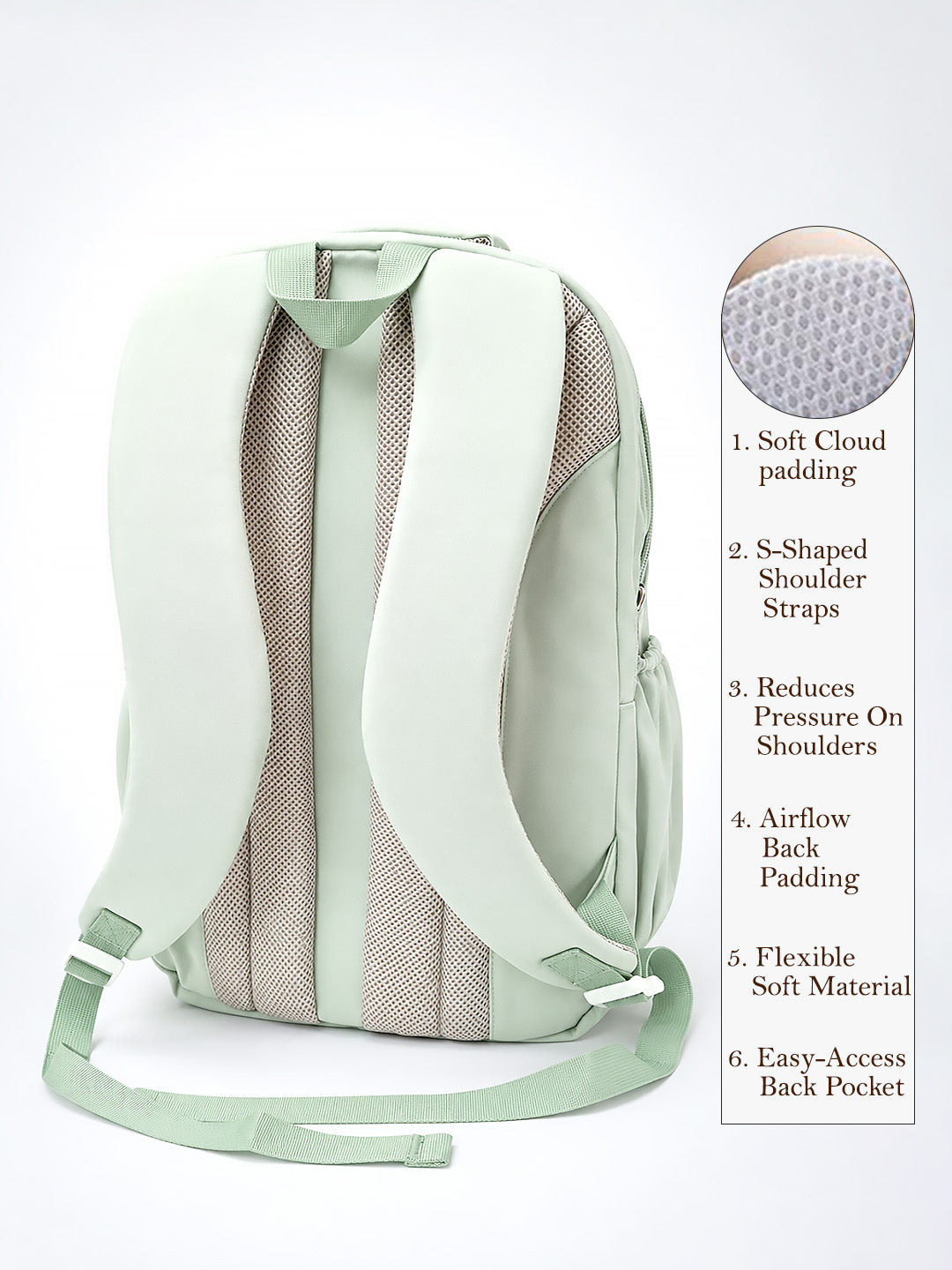 Mint Green Kids School Backpack with Cute Pins – Spacious & Lightweight
