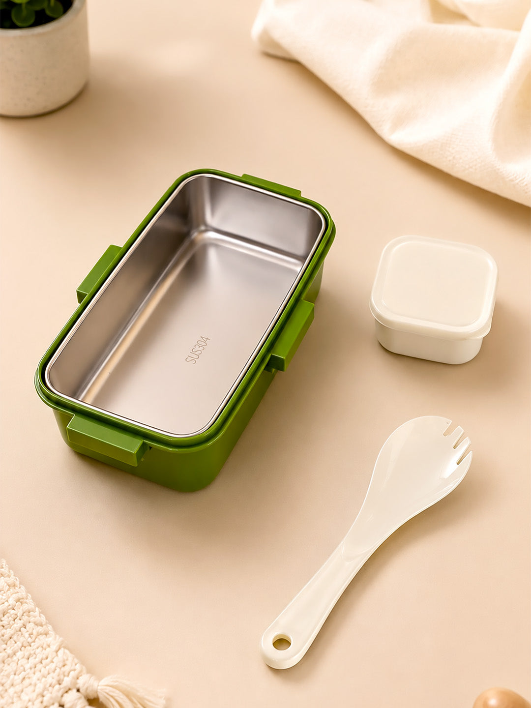 Desert Tiger 2-Tier Kids Lunch Box | Stainless Steel | Leak-Proof | Spork & Sauce Box Included