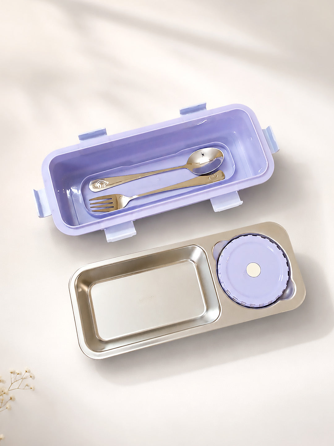 2-Compartment Stainless Steel Kids Lunch Box | Leak-Proof | Sauce Container | Fork & Spoon Included