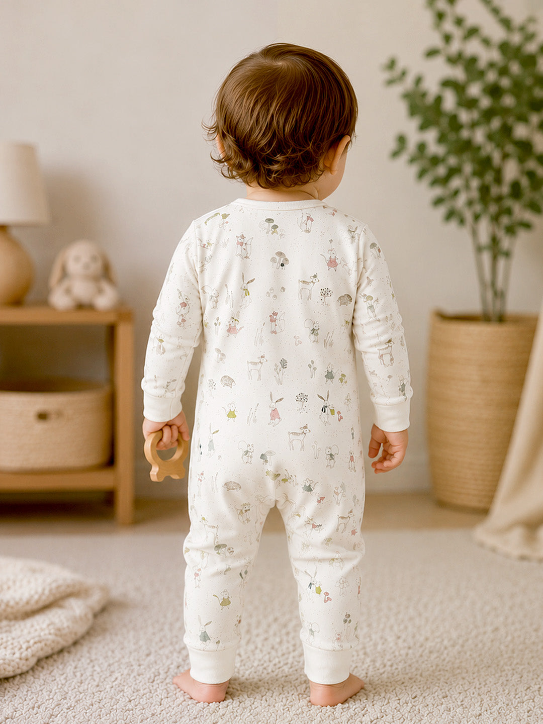 Woodland Friends Baby Romper | Full Sleeve | Two-Way Zipper | Footless | 100% Organic Cotton | 0–18 Months