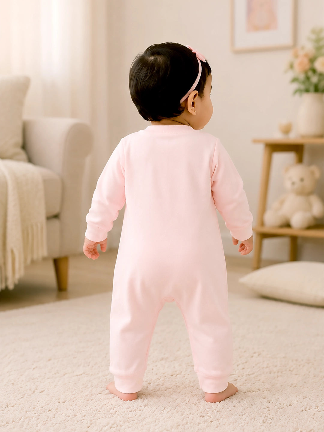 Bear Print Baby Romper | Full Sleeve | Snap Button | Footless | Soft Cotton | 0–12 Months