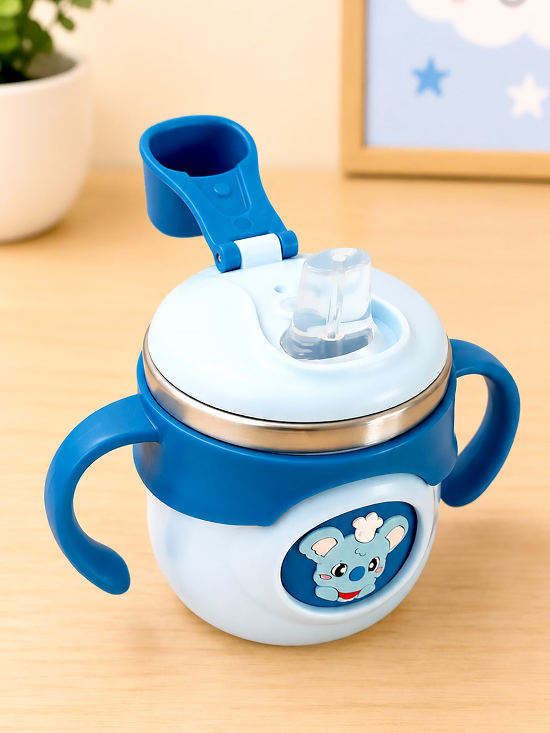 Koala Stainless Steel Sipper Bottle for Babies & Toddlers — 250ml | Spill-Proof Spout & Flip-Top Straw