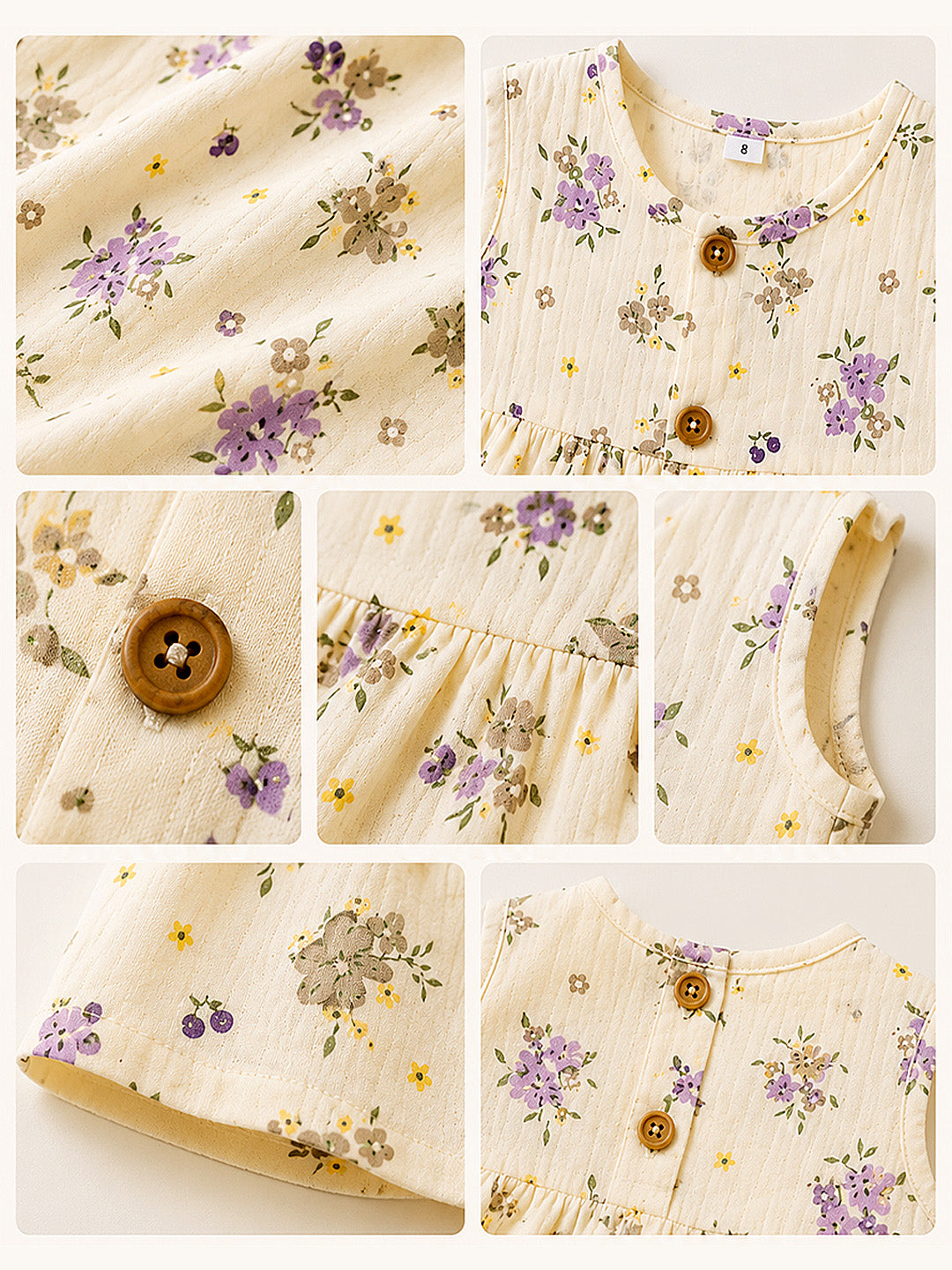 Floral Muslin Cotton Frock for Baby Girls | Sleeveless A-Line Dress | Wooden Buttons | 0–12 Months