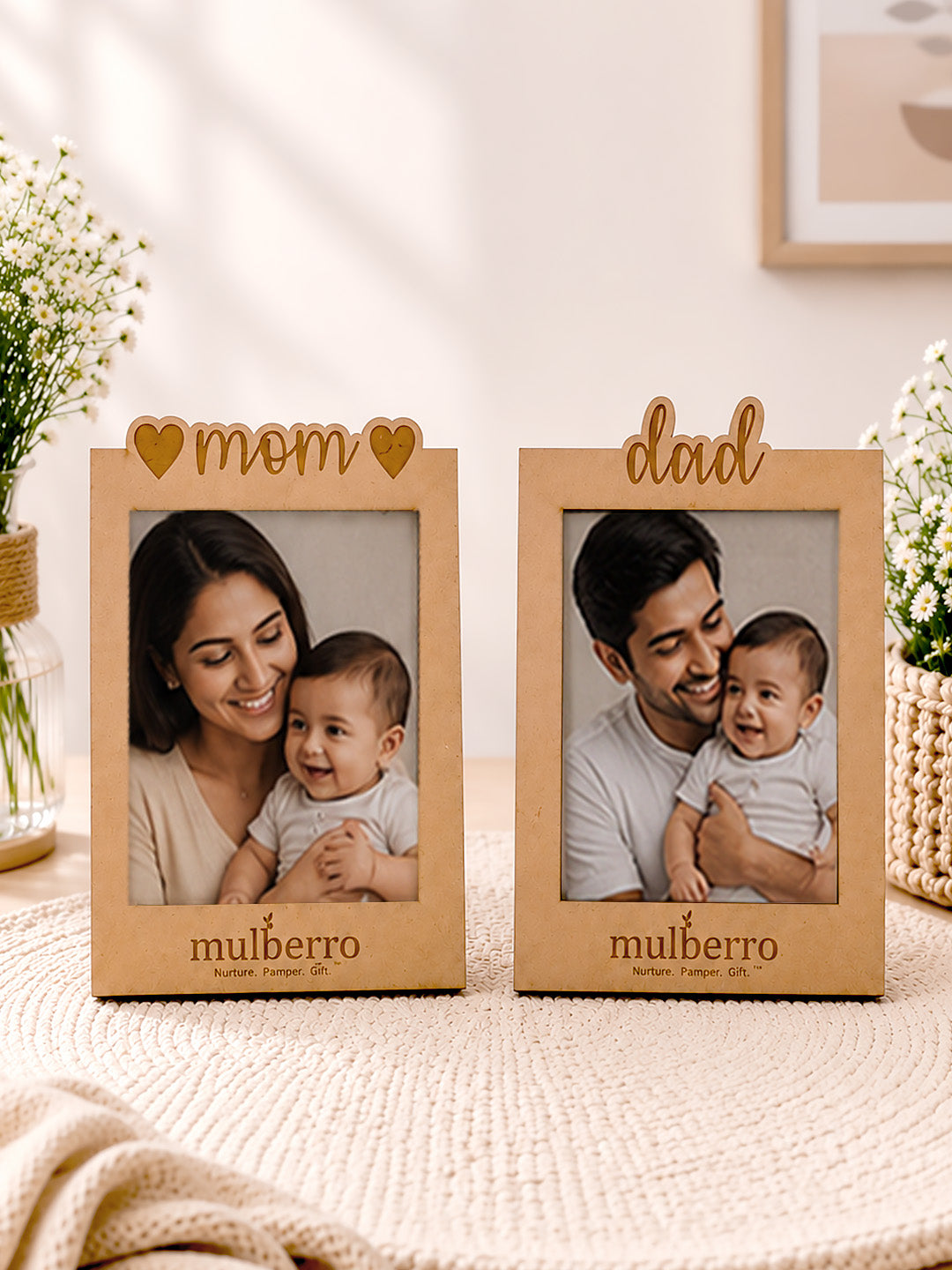 New Parent Gift Hamper 10-Piece | "I Love You Mom & Dad" Baby Onesies, Mugs, Wooden Photo Frames & More