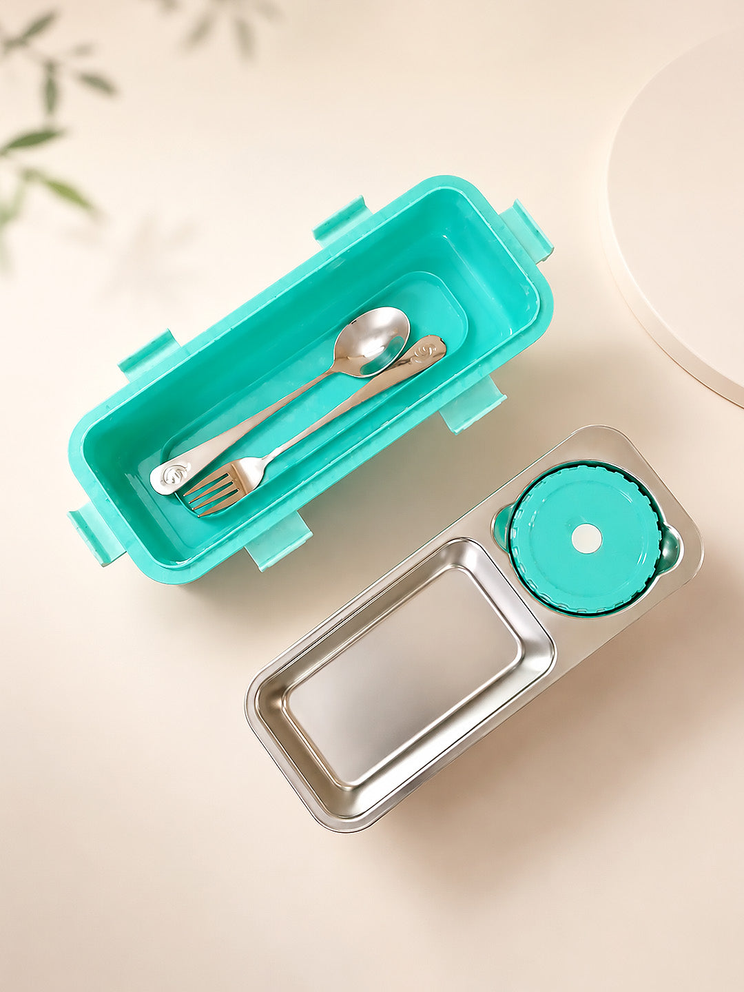 2-Compartment Kids Stainless Steel Lunch Box | Leak-Proof | Fork, Spoon & Sauce Container Included
