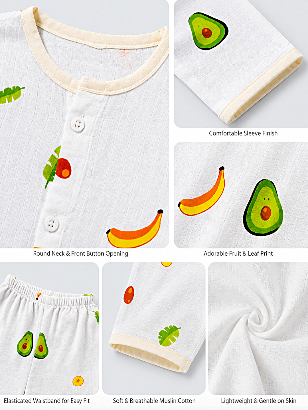 Fruity Fun Baby Co-ord Set | Muslin Cotton | Full Sleeve Top & Full Pants | 0–12 Months