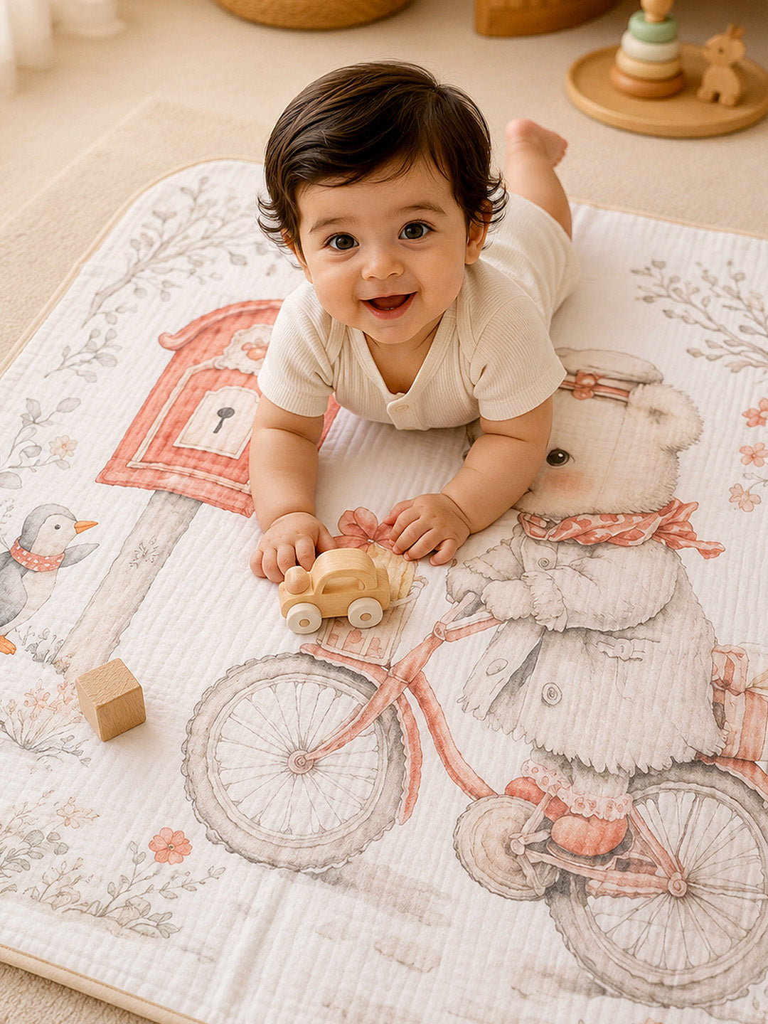 Postman Bear 6-Layer Muslin Cotton Baby Blanket | All-Season | 102×102 cm
