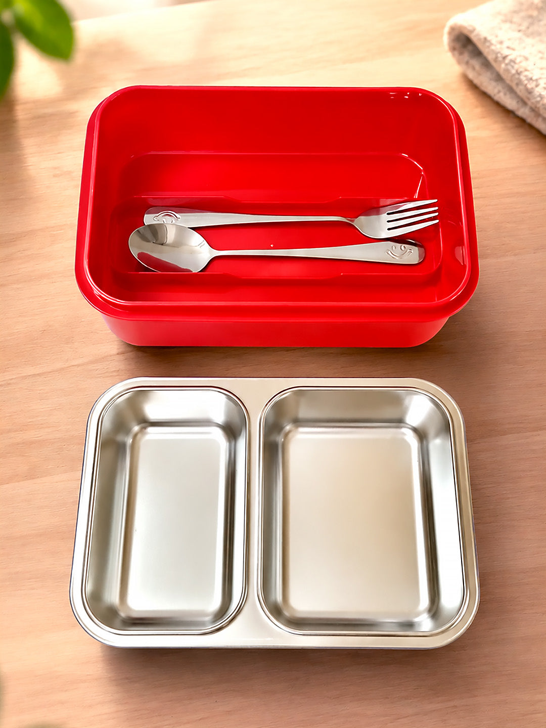 Back to School 2-Compartment Kids Steel Tiffin Lunch Box | Leak-Proof | Fork & Spoon Included