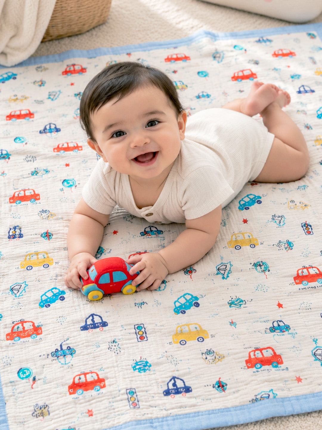 Beep Beep Cars 6-Layer Muslin Cotton Baby Blanket | All-Season | 110×110 cm