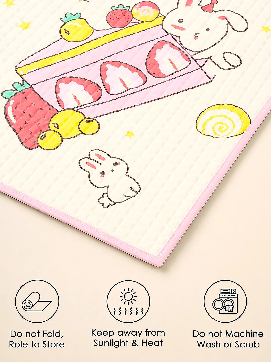 Baby Massage & Play Mat | Strawberry Bunny Print | Waterproof Natural Latex