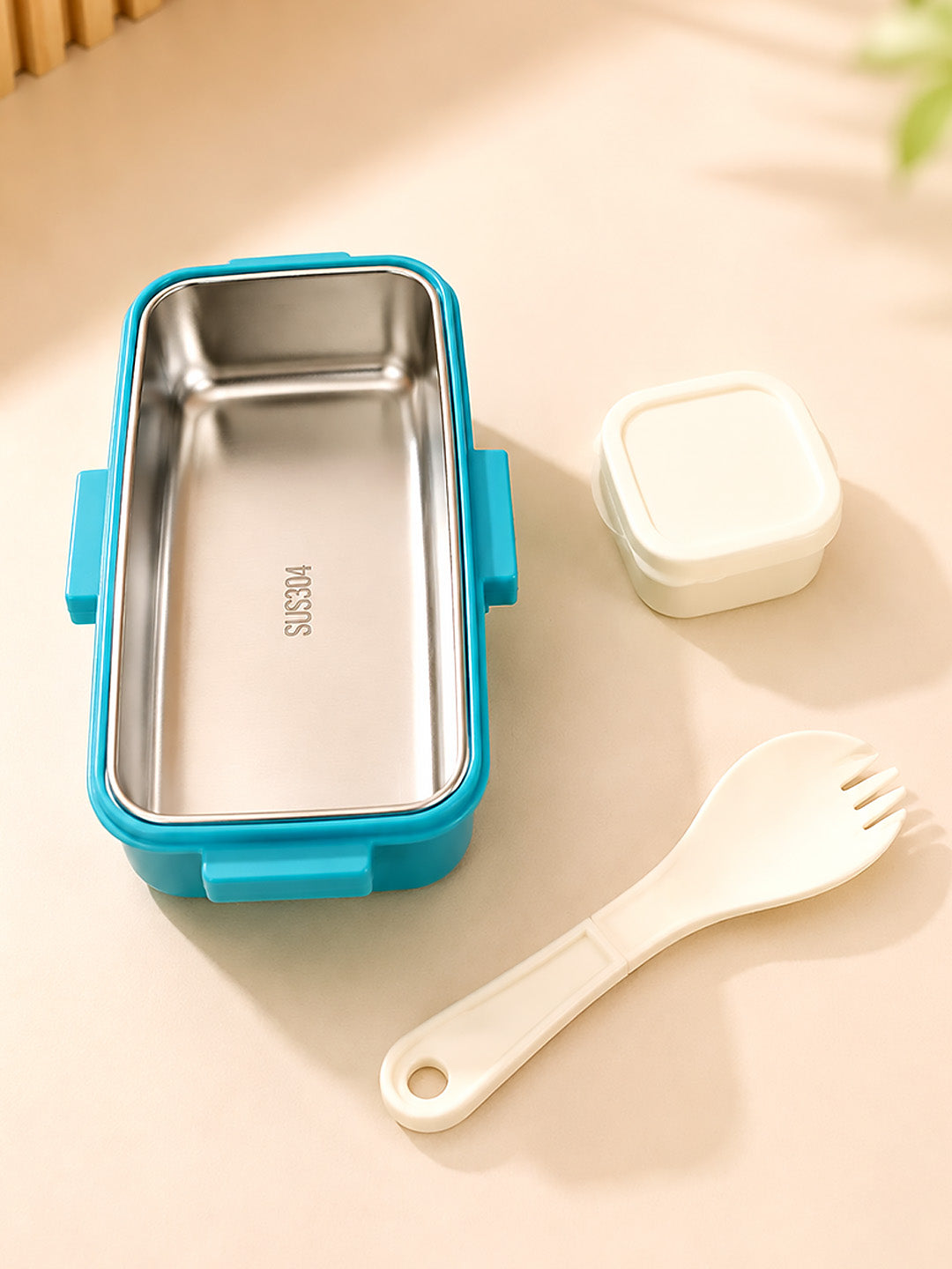 Sea Adventure Bear 2-Tier Kids Lunch Box | Stainless Steel | Leak-Proof | Spork & Sauce Box Included